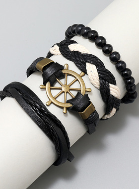 Men Vintage Leather Braided Bracelet欧美复古手工编织皮革手链