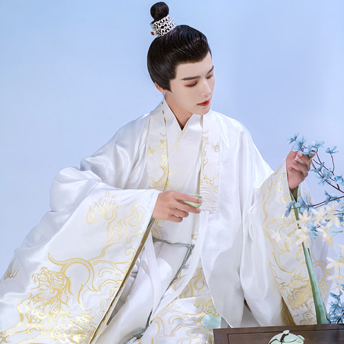 【如梦霓裳丨白泽】原创明制汉服男装交领道袍织金披风中国风春款 - 图1
