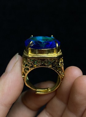 古玩旧藏宫廷御用刻工漆器首饰盒内珍藏宝石戒指一套