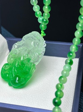 冰种帝王绿玉髓玉貔貅吊坠翡翠色男款海蓝宝玉坠玉石挂件项链