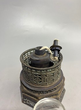 古玩旧藏老物件怀旧老上海老玻璃煤油灯 少见煤油灯 雕花玻璃灯