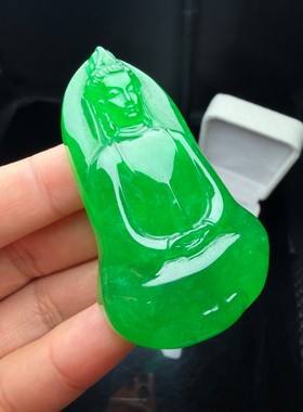 缅甸冰种满绿翡翠观音吊坠手工精雕男女百搭老翠玉挂件项链