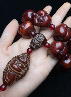 古玩旧藏宫廷御赐珍宝收藏锦盒内珍藏仿蜜蜡佛珠手持收藏品