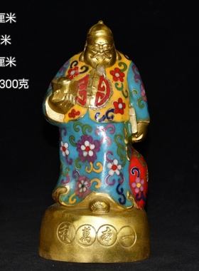 古玩纯铜景泰蓝关公铜器桌面装饰品家居办公佛堂供奉工艺礼品摆件