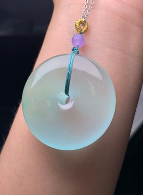 翠玉冰种飘花面包扣平安扣吊坠男女款玉石挂件项链玉坠