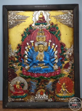 古董文玩木胎漆器手绘唐卡释迦摩尼千手观音挂屏客厅装饰画挂画