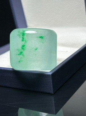 古玩杂项收藏翡翠色玉戒指板指冰种全绿马鞍指环男女玉扳指