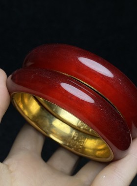 古玩旧藏花梨木镶嵌螺钿首饰盒内珍藏包铜边翡翠手镯收藏品