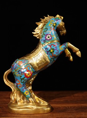 纯铜鎏金景泰蓝马上发财马到成功家居客厅办公室装饰品摆件工艺品