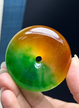 缅甸冰种飘花翡翠色平安扣吊坠冰透海蓝色男女同款挂件玉石颈饰