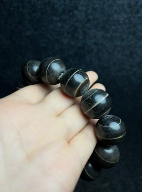 文玩回流老气风化包浆缠丝一线药师珠子老牛角手链配饰收藏