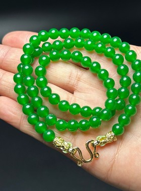 缅甸翡翠色米珠万能扣锁骨链阳绿色玉项链吊坠新中式国风毛衣链