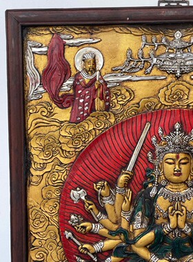 古董文玩木胎漆器手绘唐卡释迦摩尼千手观音挂屏客厅装饰画挂画