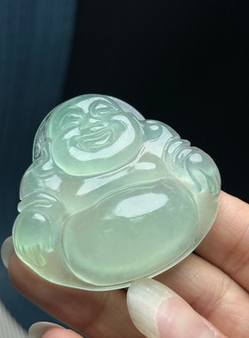 清水绿色佛公吊住项链弥勒笑佛大肚佛吊坠翡翠色挂件挂坠时尚百搭