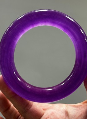 缅甸翡翠色高冰种起光紫罗兰翡翠圆条手镯玉石冰紫色玉手镯送礼