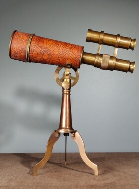 古玩古董旧藏三脚架纯铜双筒望远镜摆件复古典软装饰品摆设收藏品