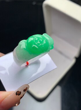 玉石缅甸冰种翡翠雕花扳指男款女士招财三足金蟾指环戒指