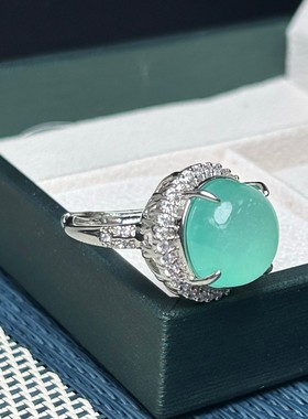 翡翠色高冰蓝晴水色戒指戒面冰种起光冰透水润细腻完美无裂
