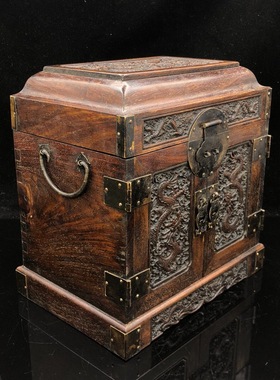 旧藏古玩手工制作清代传世雕工不错的花梨木龙纹官箱古玩收藏