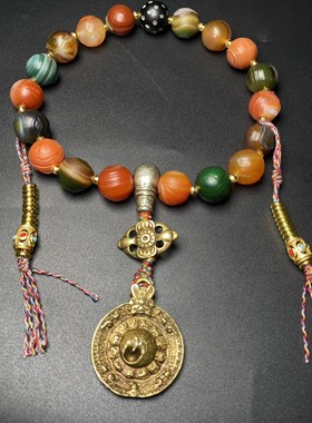 尼泊尔老玛瑙多宝手持珠项链挂件饰品风化玛瑙珠十八子佛珠