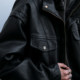 Loose leather jacket with motorcycle trendy American retro stand collar