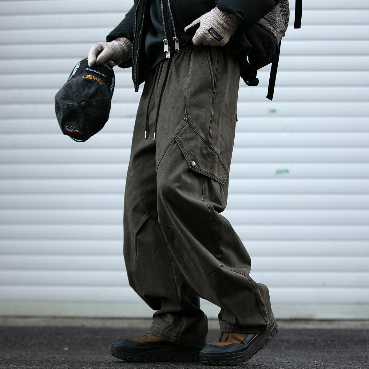450G重磅解构设计加绒工装裤男秋冬新款宽松水洗质感加厚直筒裤潮,淘宝优惠券,粉丝福利购,淘宝优惠卷
