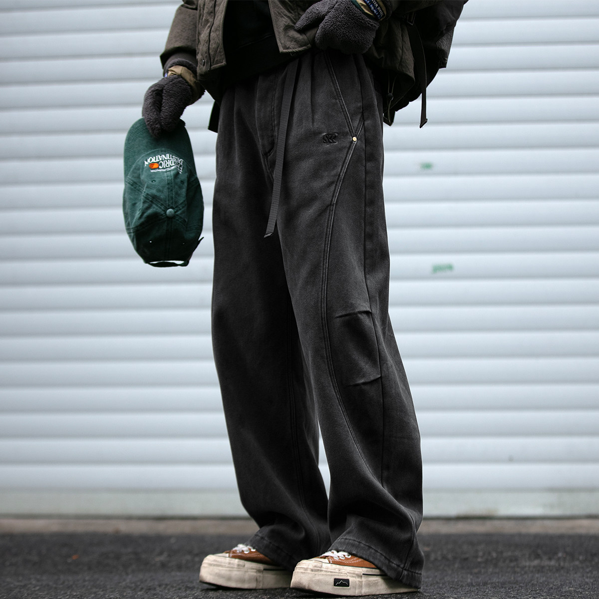 480G重工水洗解构裁剪刺绣加绒工装裤男冬季宽松质感加厚直筒长裤,淘宝优惠券,粉丝福利购,淘宝优惠卷