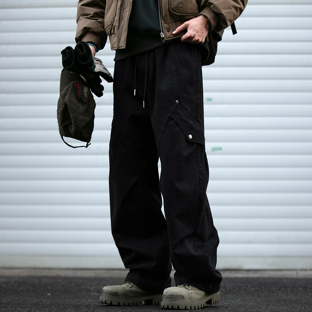 450G重磅解构设计加绒工装裤男秋冬新款宽松水洗质感加厚直筒裤潮,淘宝优惠券,粉丝福利购,淘宝优惠卷