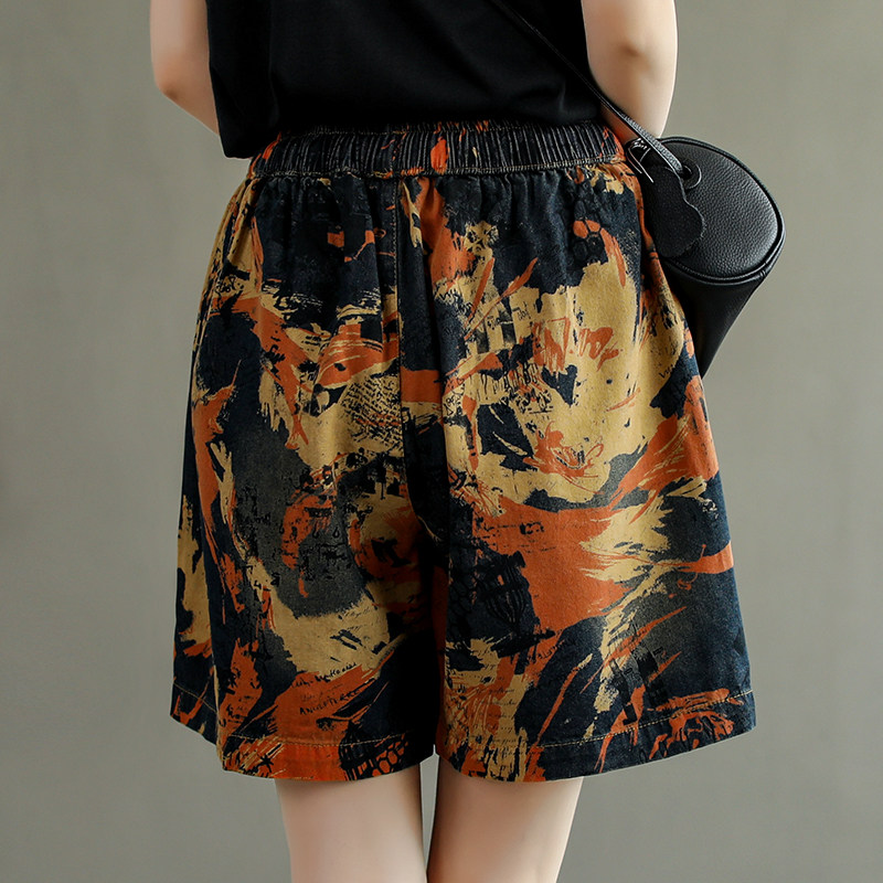 原创韩版宽松迷彩印花牛仔夏季短裤 花概念牛仔裤