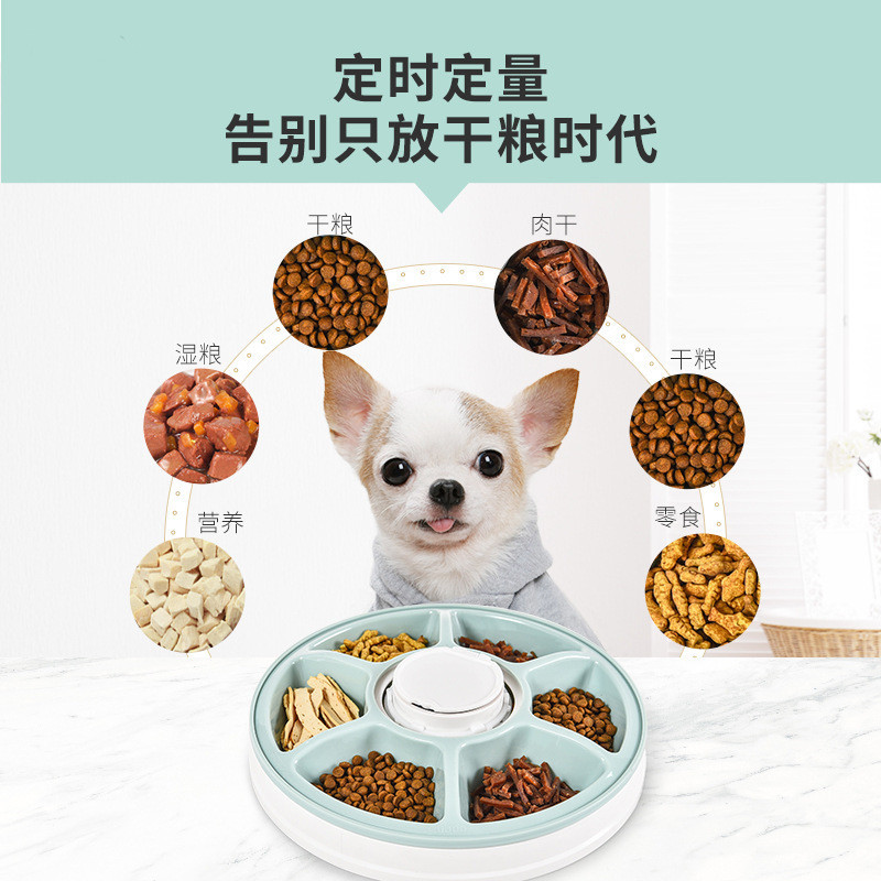 宠物智能喂食器易清洗定时定量六孔自动喂食盘宠物碗猫咪狗狗食盆-图0