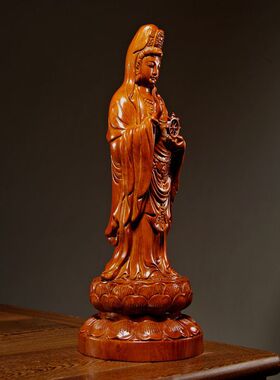 花梨木雕法轮观音菩萨佛像摆件实木南海观世音家居摆设红木工艺品