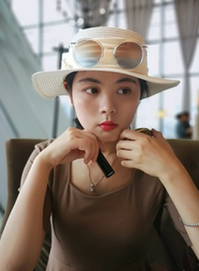 优雅珍珠女春夏百搭平檐英伦草帽