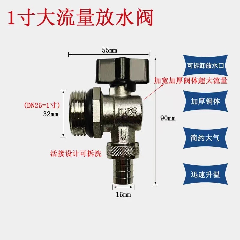 地热分水器暖气片6分1寸放水阀放气排气地暖排水阀门排污水龙头 - 图1