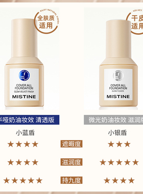 谢欣桐 蜜丝婷mistine小蓝盾粉底液小银盾清透水润遮瑕持久干油皮