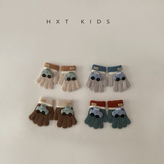 婴儿手套冬季分指可爱小汽车保暖小童宝宝冬天户外拼色洋气手袜潮