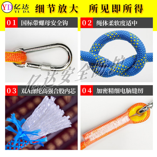 高空作业安全绳耐磨带连接延长绳保险绳登山救生绳家用晾衣双钩绳 - 图2