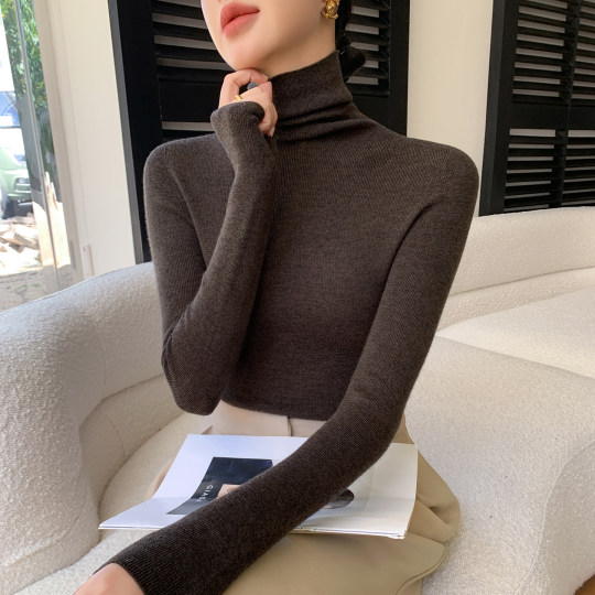 Women's cashmere sweater piled high collar slim fit fine wool bottoming