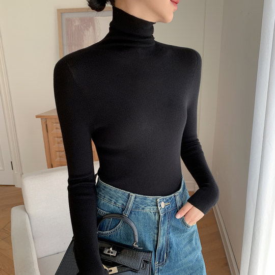 Women's cashmere sweater piled high collar slim fit fine wool bottoming