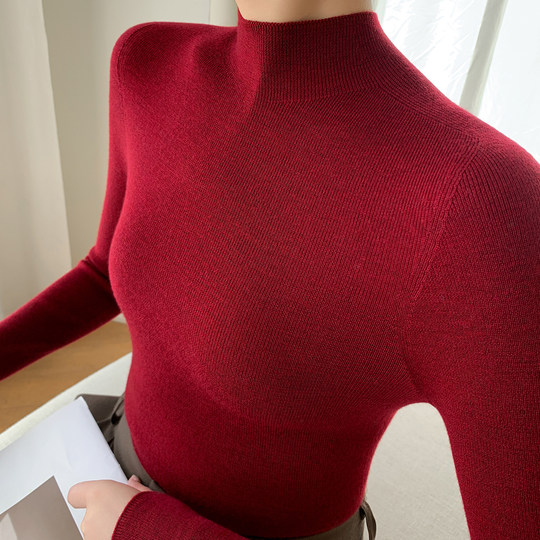 Ordos-suéter de cachemira de gama alta para mujer, medio cuello alto, suéter ajustado para otoño e invierno, cárdigan fino sin costuras, suéter con capa base