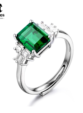 MALERAS培育祖母绿S925银戒指 自然之美培育祖母绿S925银戒指