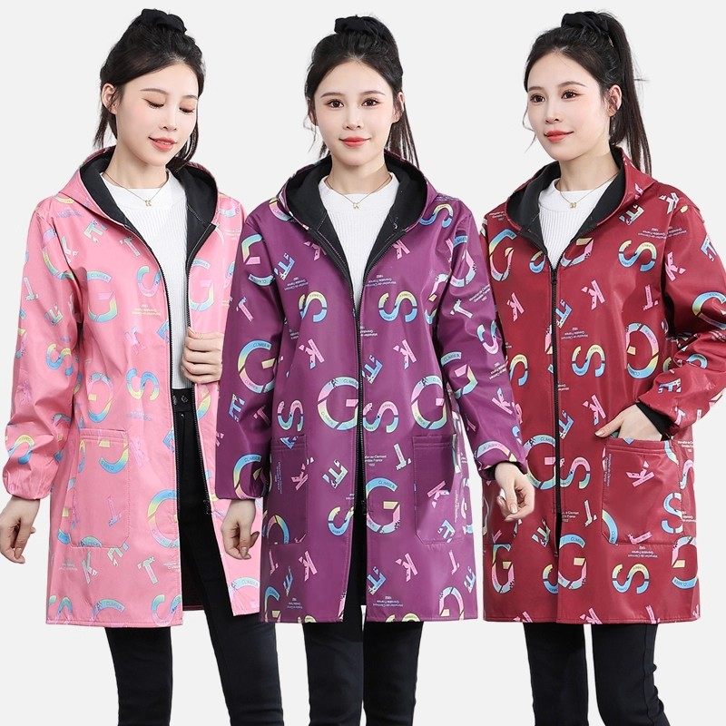 加绒加厚罩衣时尚字母印花围裙女厨房家用防水防油长袖连帽工作服,淘宝优惠券,粉丝福利购,淘宝优惠卷