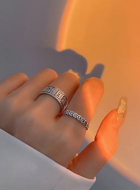 麻将戒指纯银女ins潮时尚个性小众复古法打麻将必赢神器食指指环