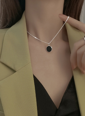 chomelkinsey925银黑色圆牌项链