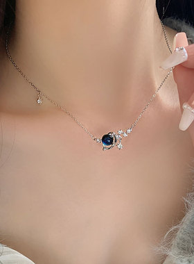 蓝色梦幻琉璃星球项链星星锆石