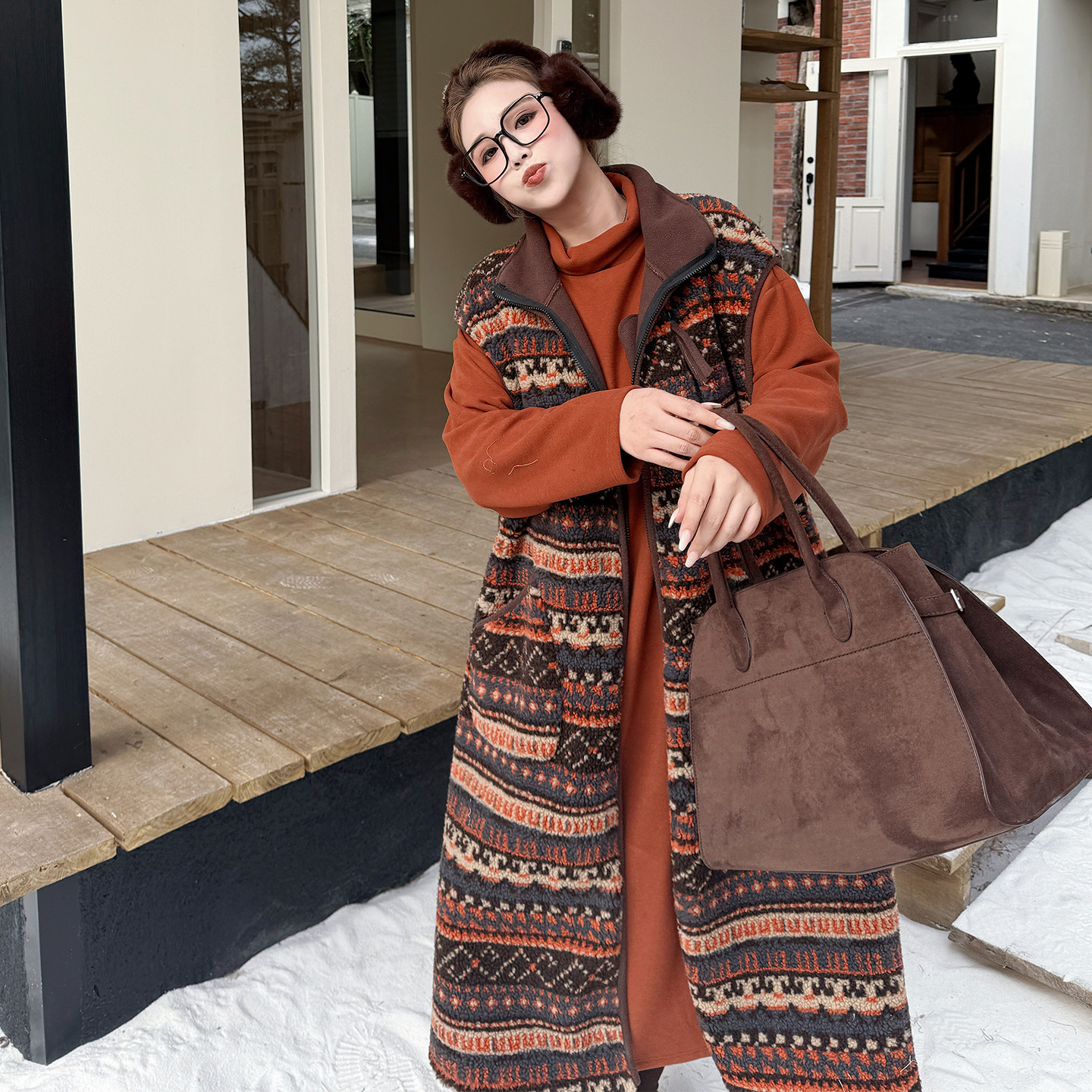 【年末7折】媛子家大码冬季百搭加绒马甲彩条长款摇粒绒厚款外套,淘宝优惠券,粉丝福利购,淘宝优惠卷