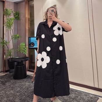 Yuanzi plus size 2024 summer new fashion dress casual long polka dot shirt slim shirt skirt for women