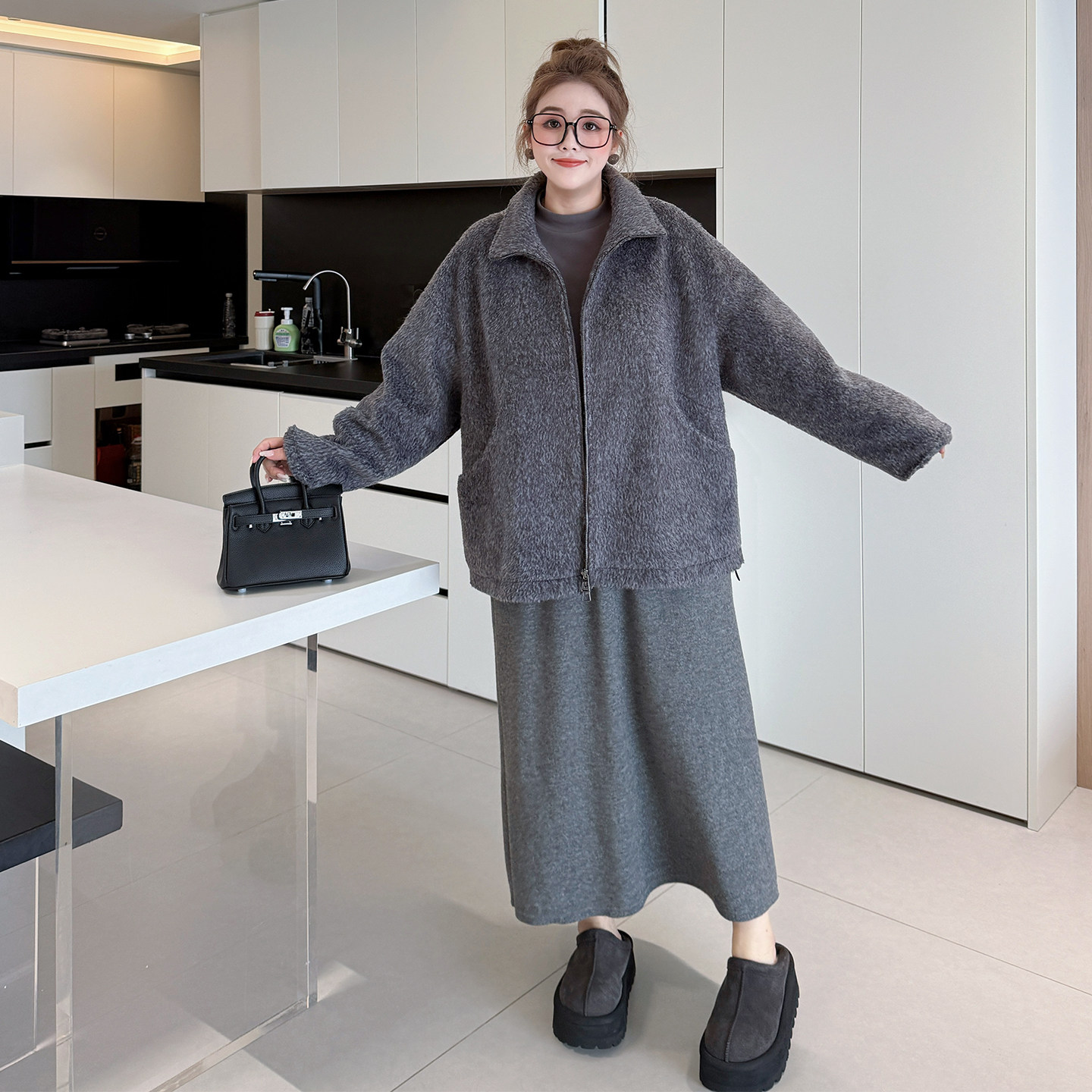 【年末8折】媛子家大码冬季胖mm宽松百搭遮肉纯色毛呢拉链外套女,淘宝优惠券,粉丝福利购,淘宝优惠卷