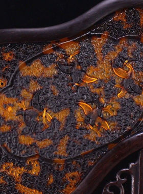 老古董民间古玩古董收藏 檀木 镶鸟纹扇形屏风摆件 包邮