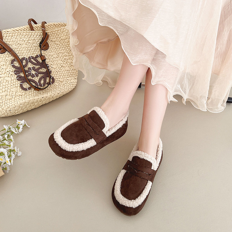 加绒保暖乐福鞋女秋冬新款平底一脚蹬毛毛鞋懒人豆豆鞋羊羔毛棉鞋,淘宝优惠券,粉丝福利购,淘宝优惠卷