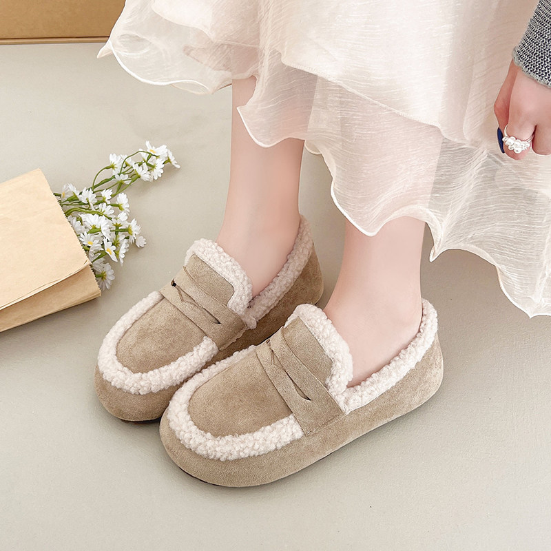 加绒保暖乐福鞋女秋冬新款平底一脚蹬毛毛鞋懒人豆豆鞋羊羔毛棉鞋,淘宝优惠券,粉丝福利购,淘宝优惠卷